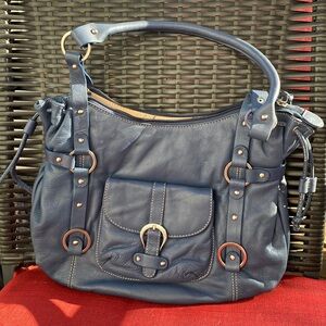 Vintage Michael Rome Designs Blue Leather Shoulder Bag